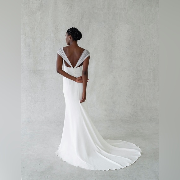 Alexandra Grecco Frankie Wedding Dress – Silk Crepe with Tulle Cap Sleeves - Picture 3 of 15